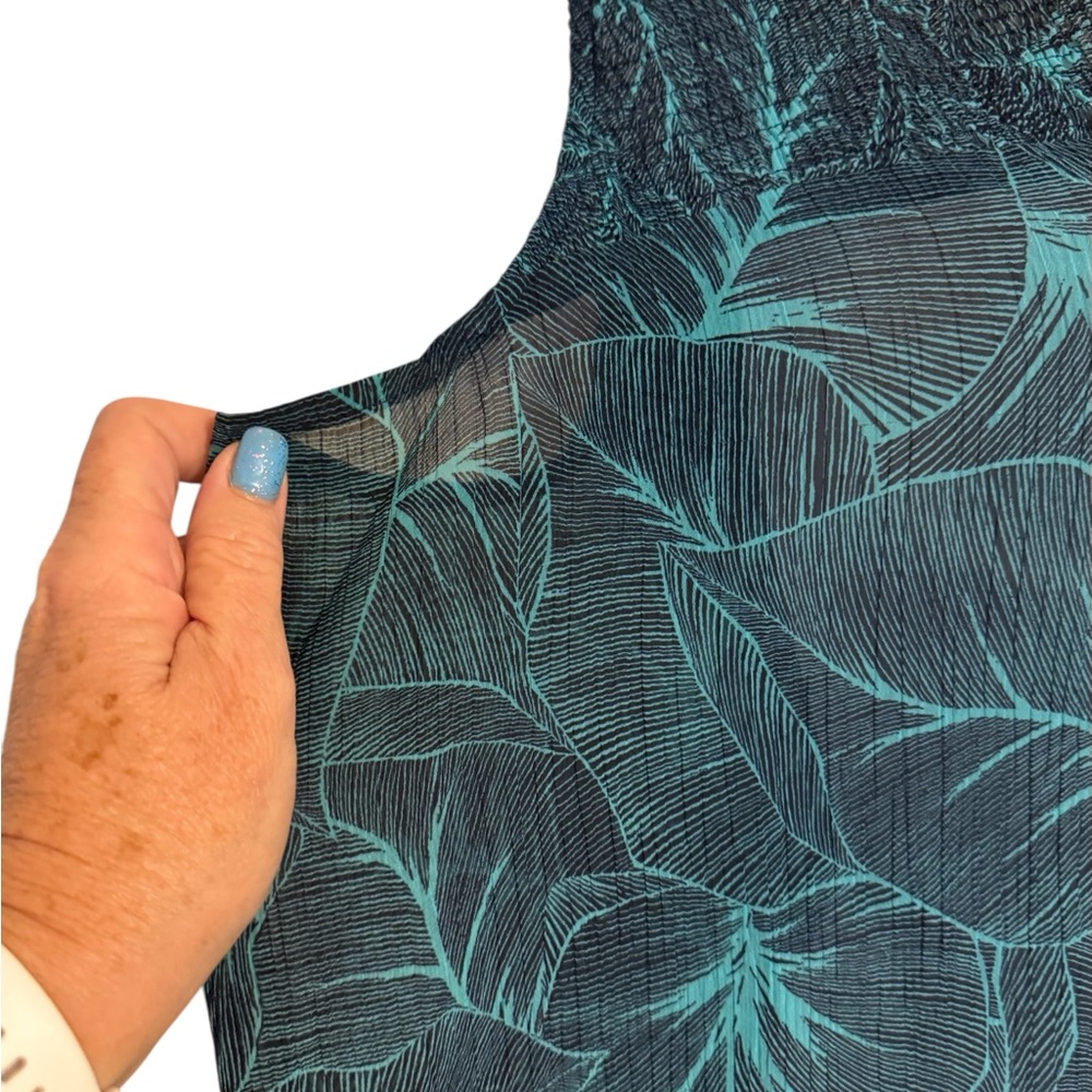 Liz Claiborne Teal Leaf Pattern Blouse  PLUS: 1X   #R - Picture 4 of 7